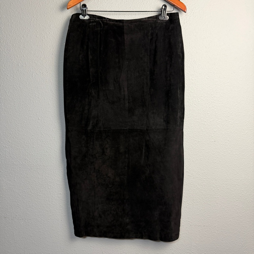 Vintage Cedars Black Leather Suede Button Front Wrap‎ Western Midi Skirt Size 12